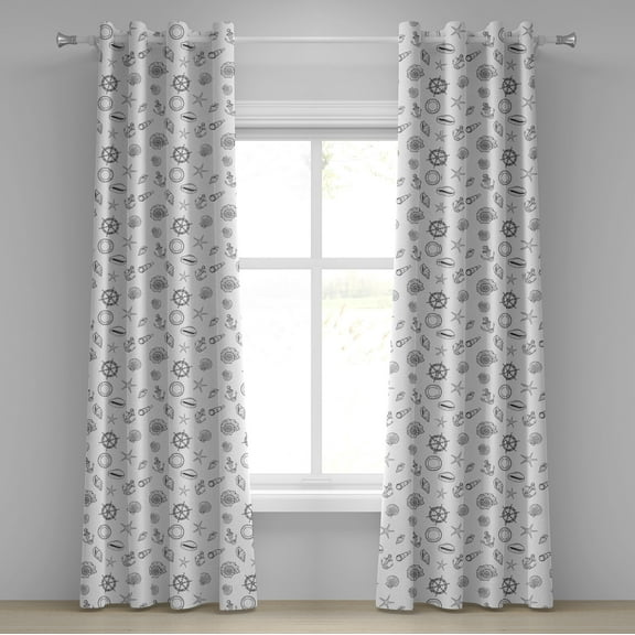 Ambesonne Sea Shells Grommet Curtain, Nautical Pattern, 50" x 108", White and Charcoal Grey