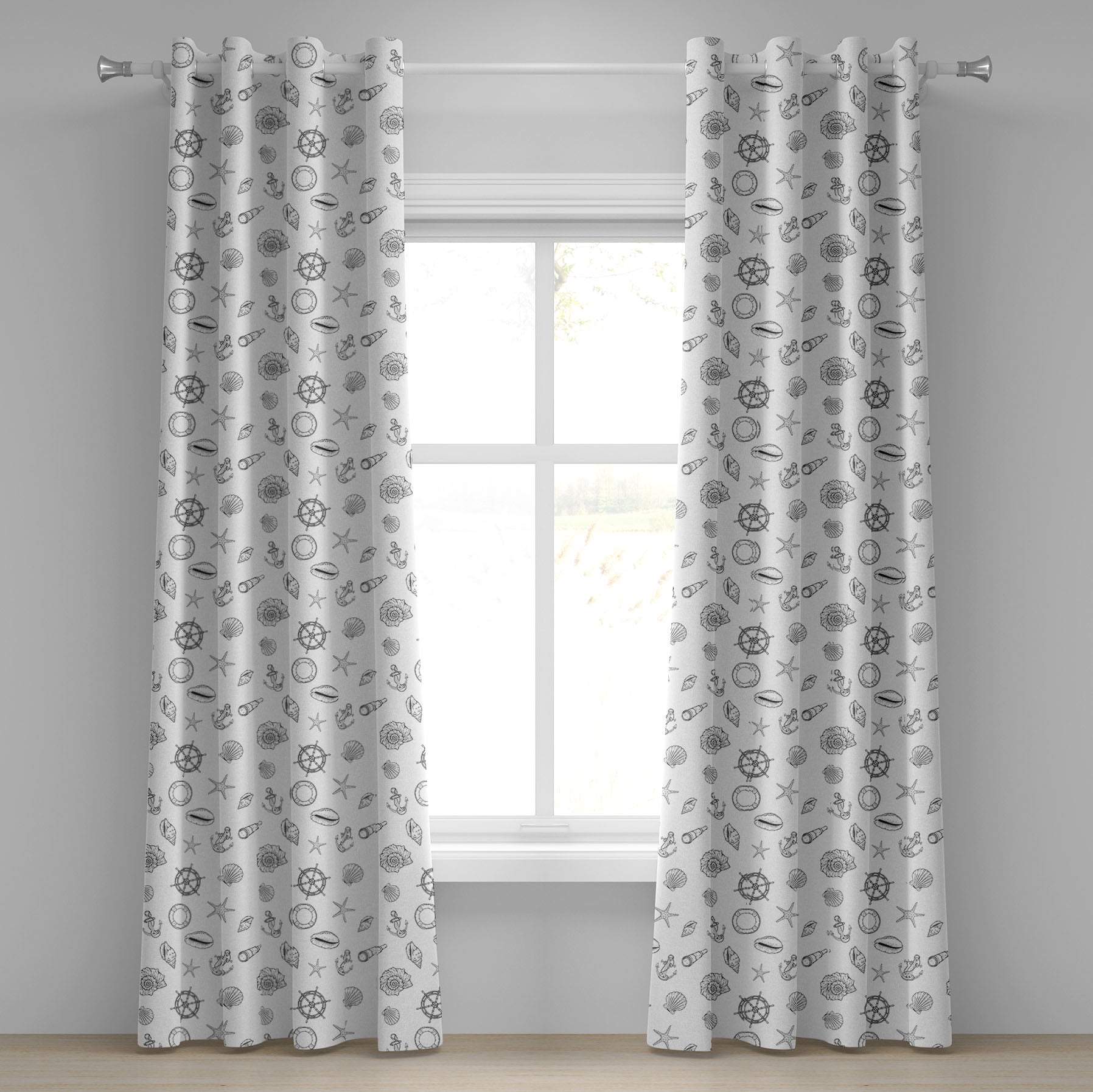 Ambesonne Sea Shells Grommet Curtain, Nautical Pattern, 50