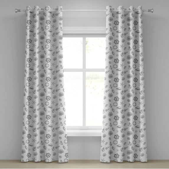 Ambesonne Sea Shells Grommet Curtain, Nautical Pattern, 50" x 96", White and Charcoal Grey