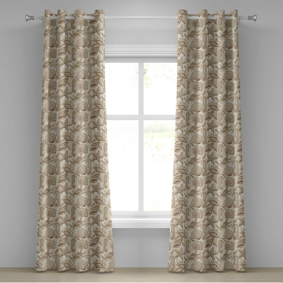 Ambesonne Sea Shells Grommet Curtain, Vintage Ocean Design, 50" x 72", Tan Brown