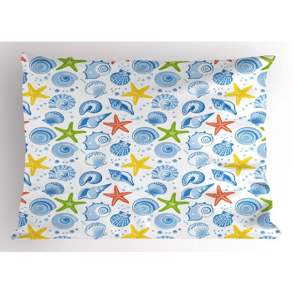 Ambesonne Sea Shells Pillow Sham, Aqua Marine Stars, 36" X 20", Multicolor
