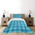 thumbnail image 1 of Ambesonne Sea Shells Quilted Bedspread Set 2 Pcs, Plaid Pattern Marine, Twin Size, Mint Green Blue White, 1 of 6
