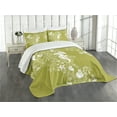 thumbnail image 1 of Ambesonne Sea Shells Quilted Bedspread Set 3 Pcs, Swirls with Seahorse, Queen Size, Yellow Green White, 1 of 3