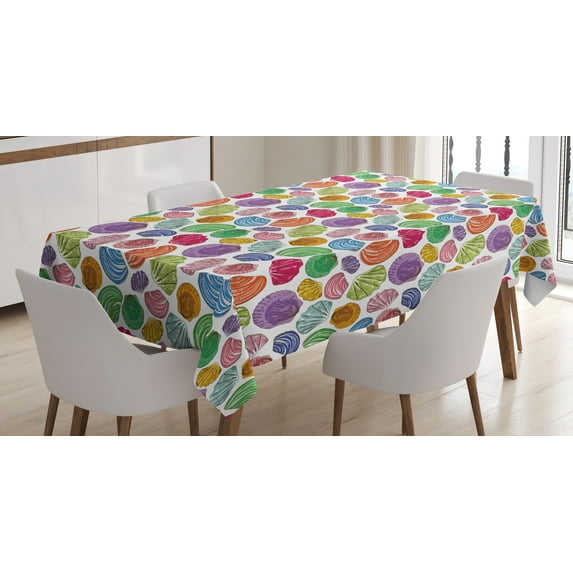 Ambesonne Sea Shells Tablecloth Rectangular Table Cover, Colorful Aqua Motif, 60"x90", Multicolor