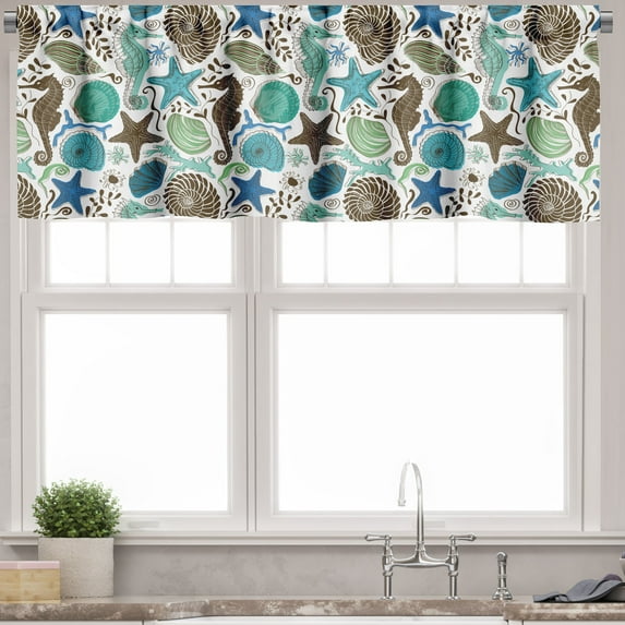 Ambesonne Sea Shells Valance Pack of 2, Abstract Maritime, 42"X18", Seafoam Brown Blue
