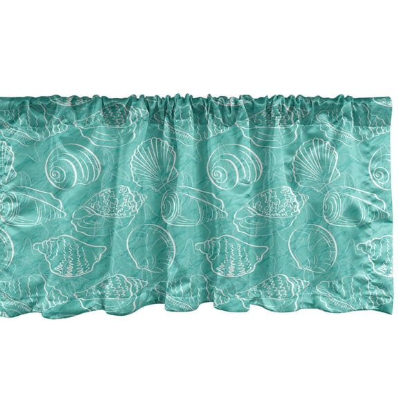 Ambesonne Sea Shells Window Valance, Doodle Marine Lines, 54" X 12", Seafoam White