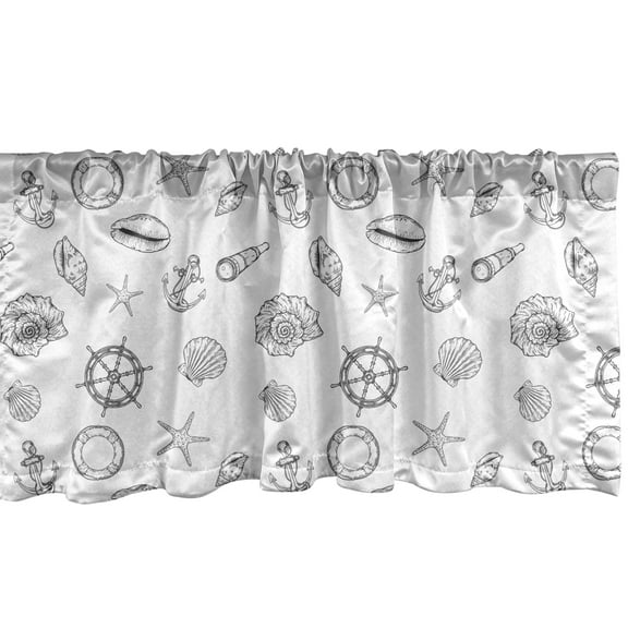 Ambesonne Sea Shells Window Valance, Nautical Pattern, 42" x 12", White and Charcoal Grey