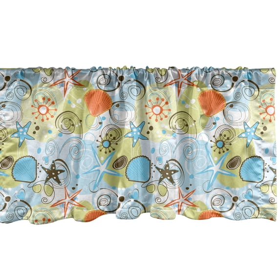 Ambesonne Sea Shells Window Valance, Retro Beach Pattern, 42" x 12", Multicolor
