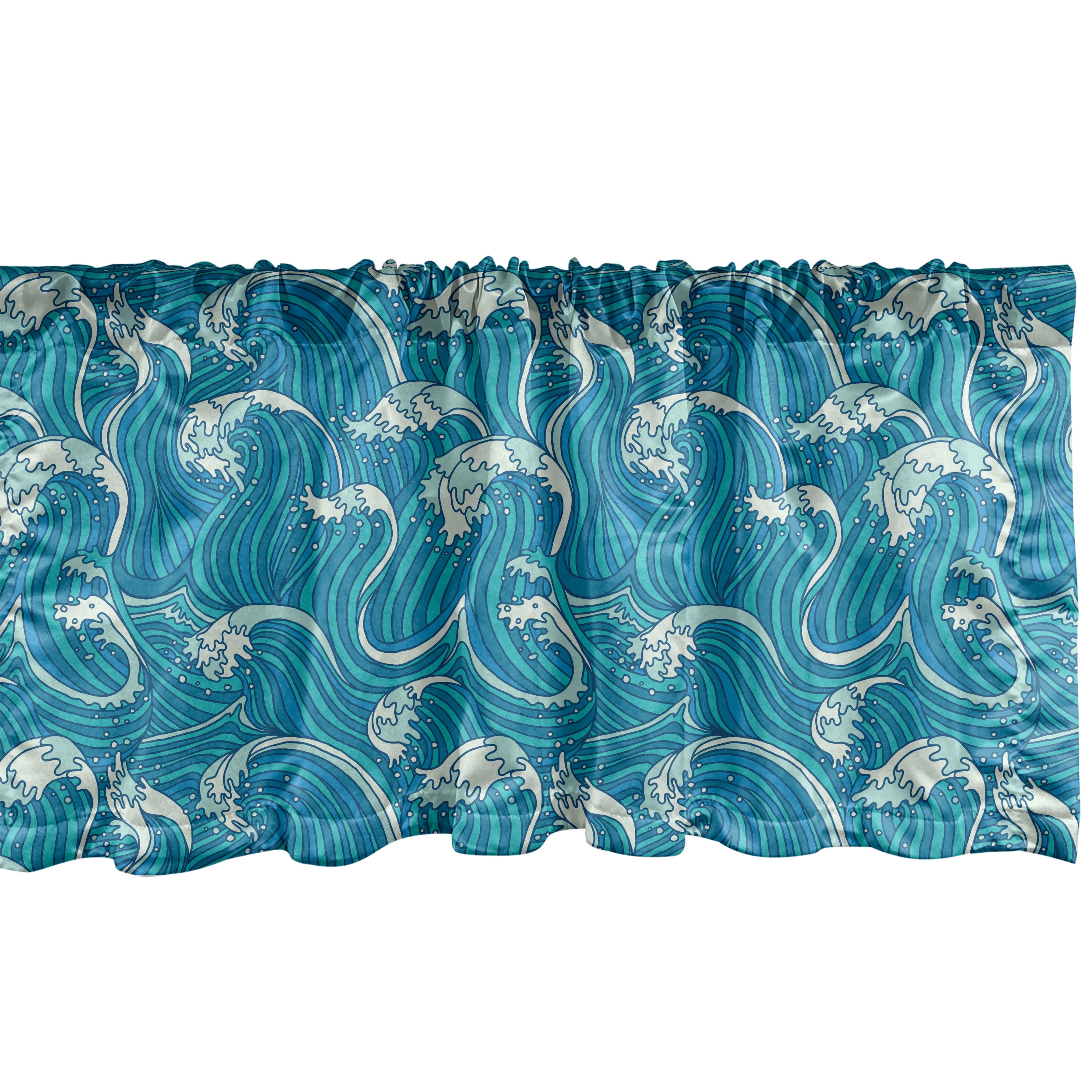 Sea Blue and Ivory Nautical Waves Rod Pocket Valance