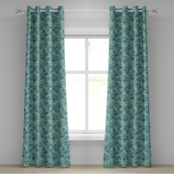 Ambesonne Seafoam Grommet Curtain, Aquarelle Floral Motif, 50" x 96", Seafoam Night Blue Ivory