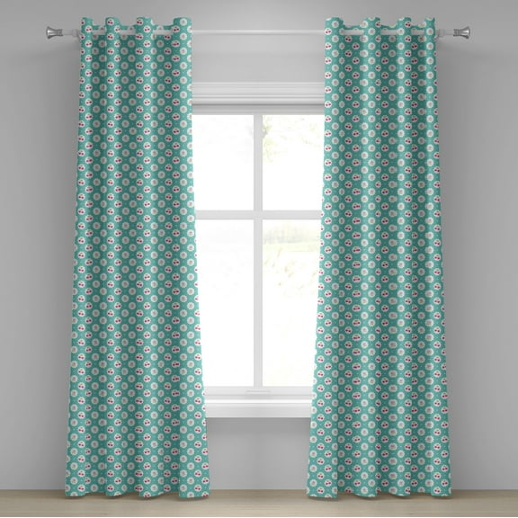 Ambesonne Seafoam Grommet Curtain, Cherry and Flowers, 50" x 72", Sea Green Dark Coral