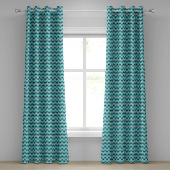 Ambesonne Seafoam Grommet Curtain, Retro Inspirations Chevron, 50" x 108", Seafoam Blue Black