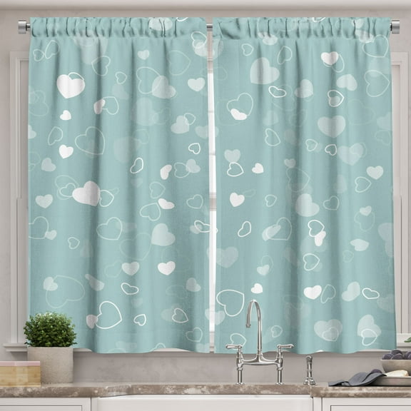 Ambesonne Seafoam Kitchen Curtains, Romantic Hearts Theme, 55"x45", Pale Blue Seafoam