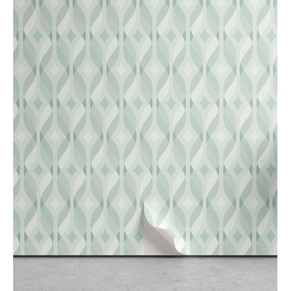 Ambesonne Seafoam Peel & Stick Wallpaper for Home, Tangled Lines Rhombus, 13"x100", Pale Blue Seafoam White