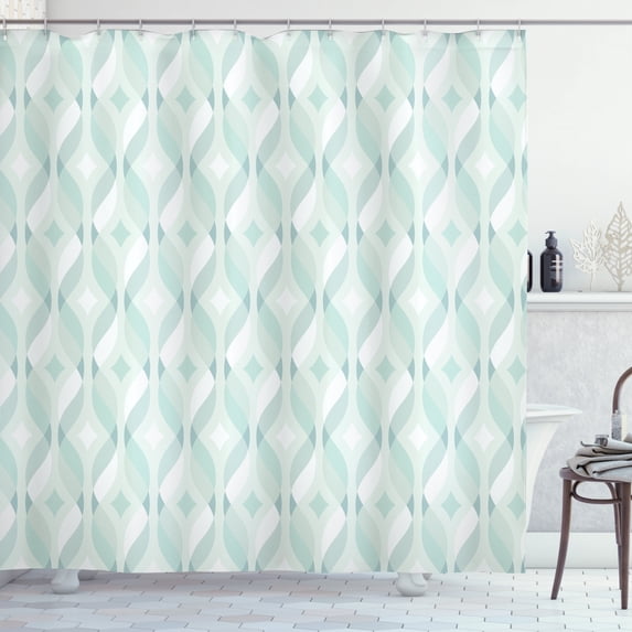 Ambesonne Seafoam Shower Curtain, Tangled Lines Rhombus, 69"Wx70"L, Pale Blue Seafoam White