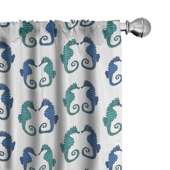 Ambesonne Seahorse Curtains, Nautical Creatures Oceanic, Pair of 28"x95", Sea Blue Dark Violet