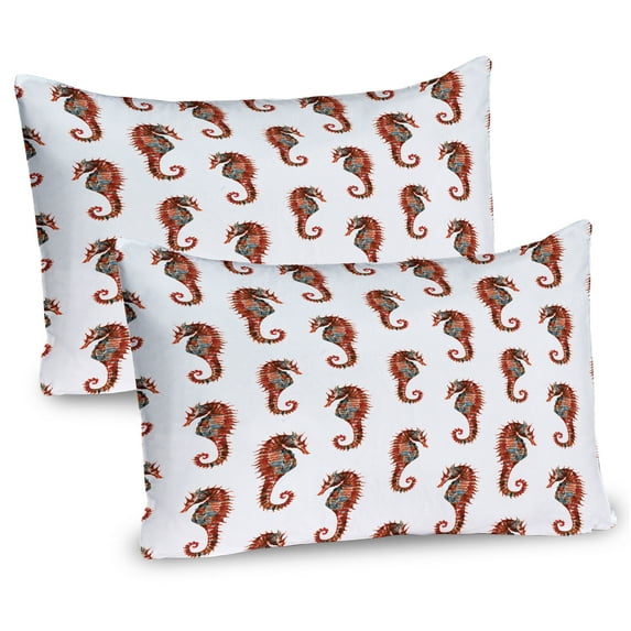 Ambesonne Seahorse Pillow Sham 2 Pack, Pattern in Watercolors, 30"x20", Grey and Red