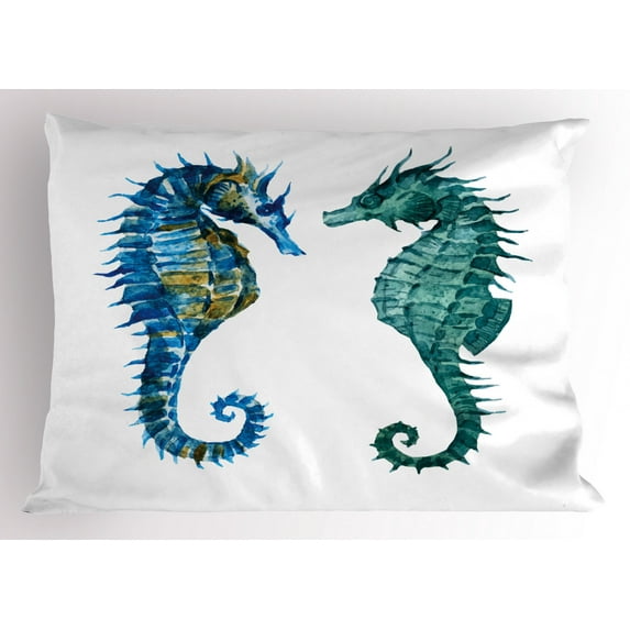 Ambesonne Seahorse Pillow Sham, Retro Watercolor Art, 26" X 20", Pale Coffee Royal Blue