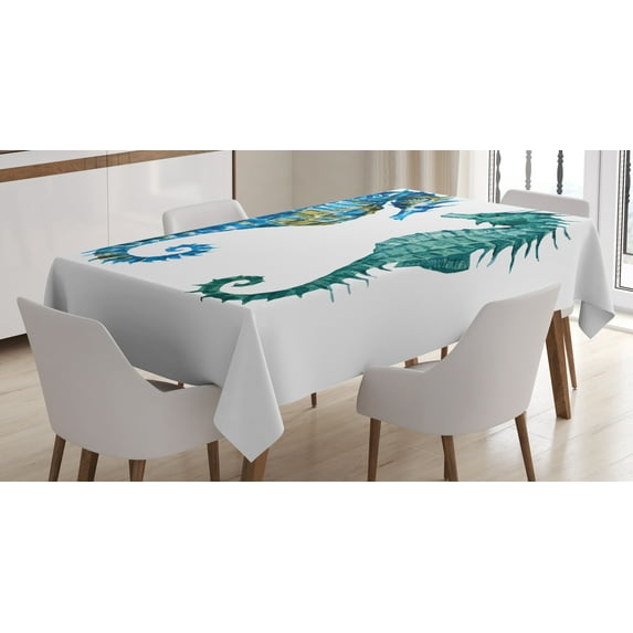 Ambesonne Seahorse Tablecloth Rectangular Table Cover, Retro Watercolor Art, 60"x84", Pale Coffee Royal Blue