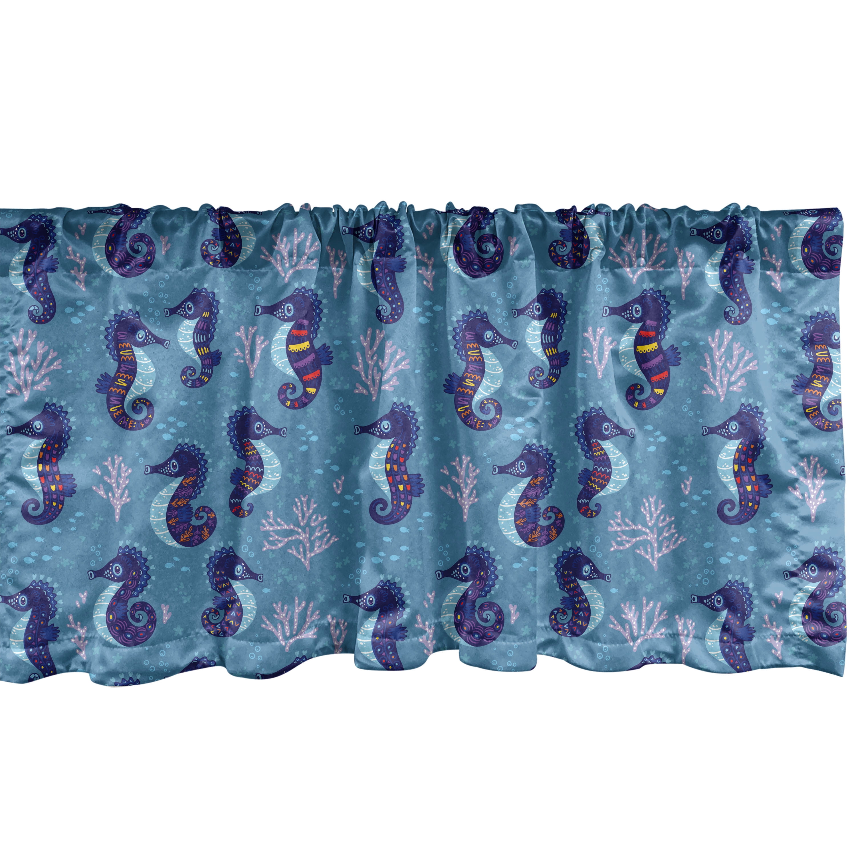 Ambesonne Seahorse Window Valance, Fantasy Undersea Life, 54