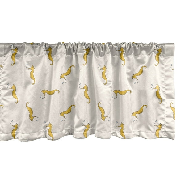 Ambesonne Seahorse Window Valance, Nursery Simplistic Sea Animal Cartoon Nautical Theme, Curtain Valance for Kitchen Bedroom Decor with Rod Pocket, 54" X 12", Champagne Earth Yellow