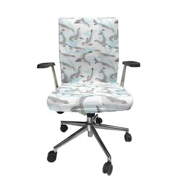 Ambesonne Seal Office Chair Cover Stretchable High Back, Repetitive Sea Animal Pattern, Soft Blue Grey