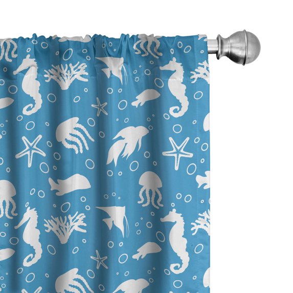 Ambesonne Sealife Window Curtains, Navy Seahorse Pipefish, Each 28" W x 95" L, Turquoise White