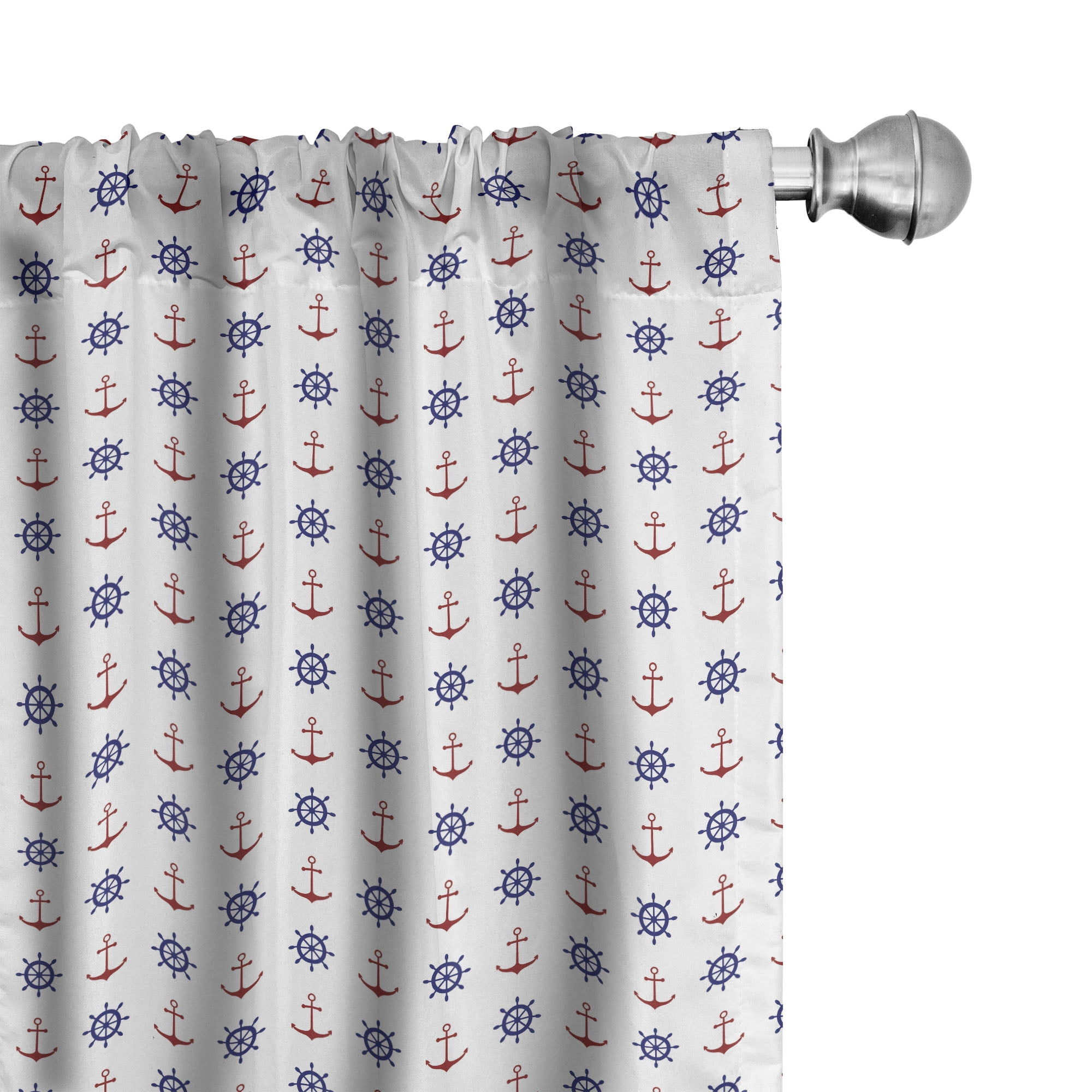 Ambesonne Sealife Curtains, Anchors and Ship Wheels, Pair of 28"x63