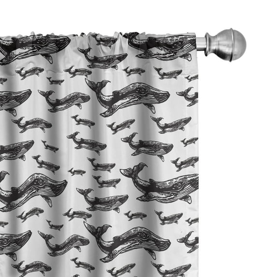 Ambesonne Sealife Curtains, Hand Drawn Big Whales, Pair of 28"x84", Black and White