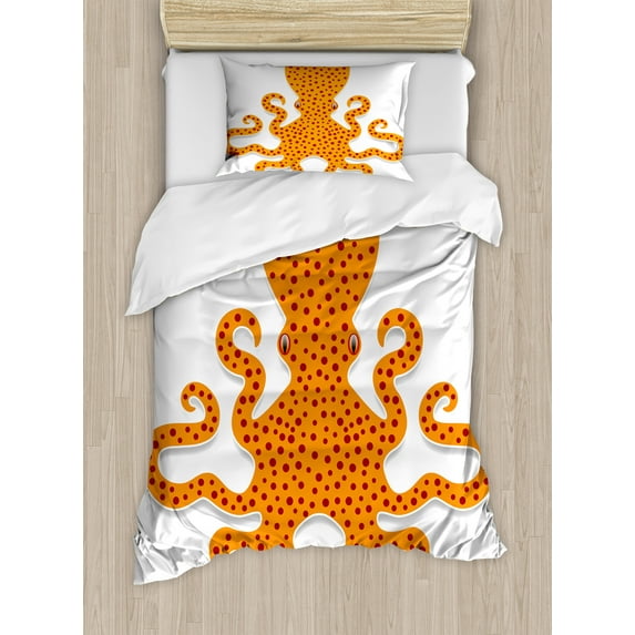 Ambesonne Sealife Duvet Cover Sets, Octopus Marine Mosters, 2-Twin, Orange