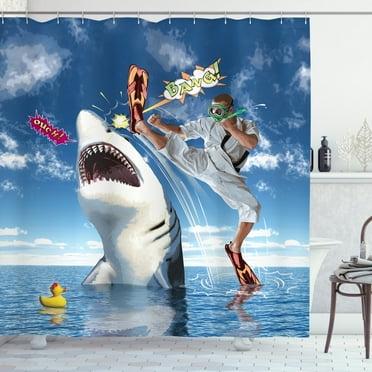 Ambesonne Sealife Shower Curtain, Marine Navy Fish Sharks, 69"Wx70"L, Multicolor