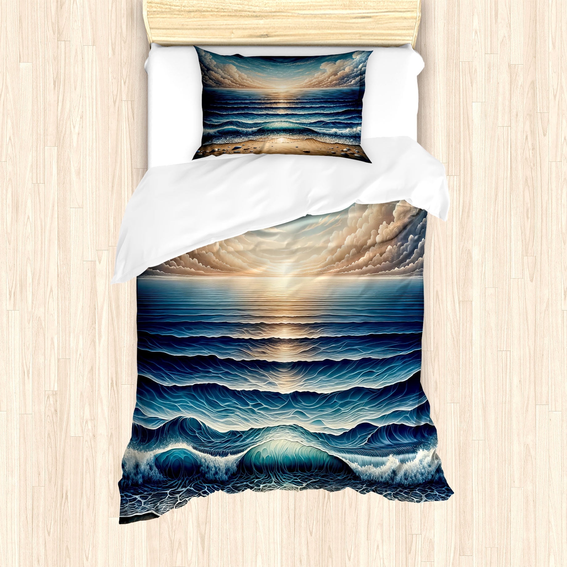 Twin Blue Pale Brown Oceanic Duvet Cover Set