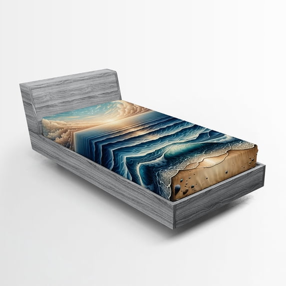 Ambesonne Seascape Fitted Sheet, Fish Eye Effect Oceanic, Twin Size, Blue Pale Brown