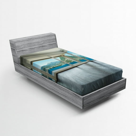 Ambesonne Seascape Fitted Sheet, Ocean Forest Apartment, Twin Size, Forest Green White