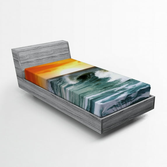 Ambesonne Seascape Fitted Sheet, Sunset over Wavy Ocean, Twin Size, Multicolor