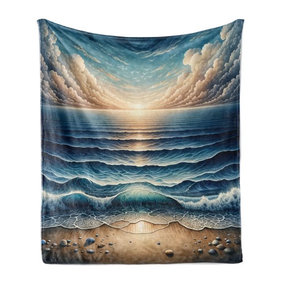 Ambesonne Seascape Fleece Throw Blanket Fish Eye Effect Oceanic 50"x60" Blue Pale Brown