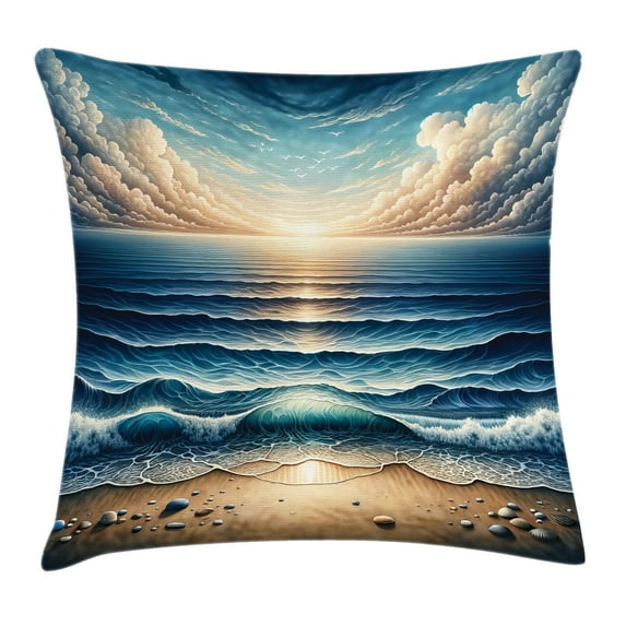Ambesonne Seascape Throw Pillow Cushion Cover, Fish Eye Effect Oceanic, 16" X 16", Blue Pale Brown
