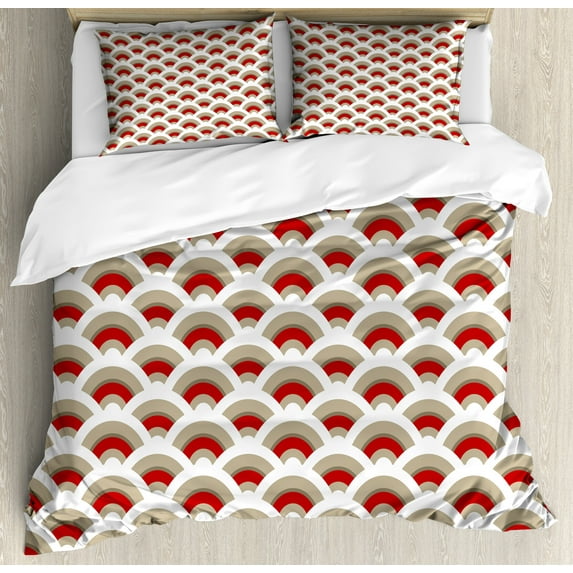 Ambesonne Seashell Duvet Cover Sets, Oriental Scallop Art, 2-Queen, Orange Tan White
