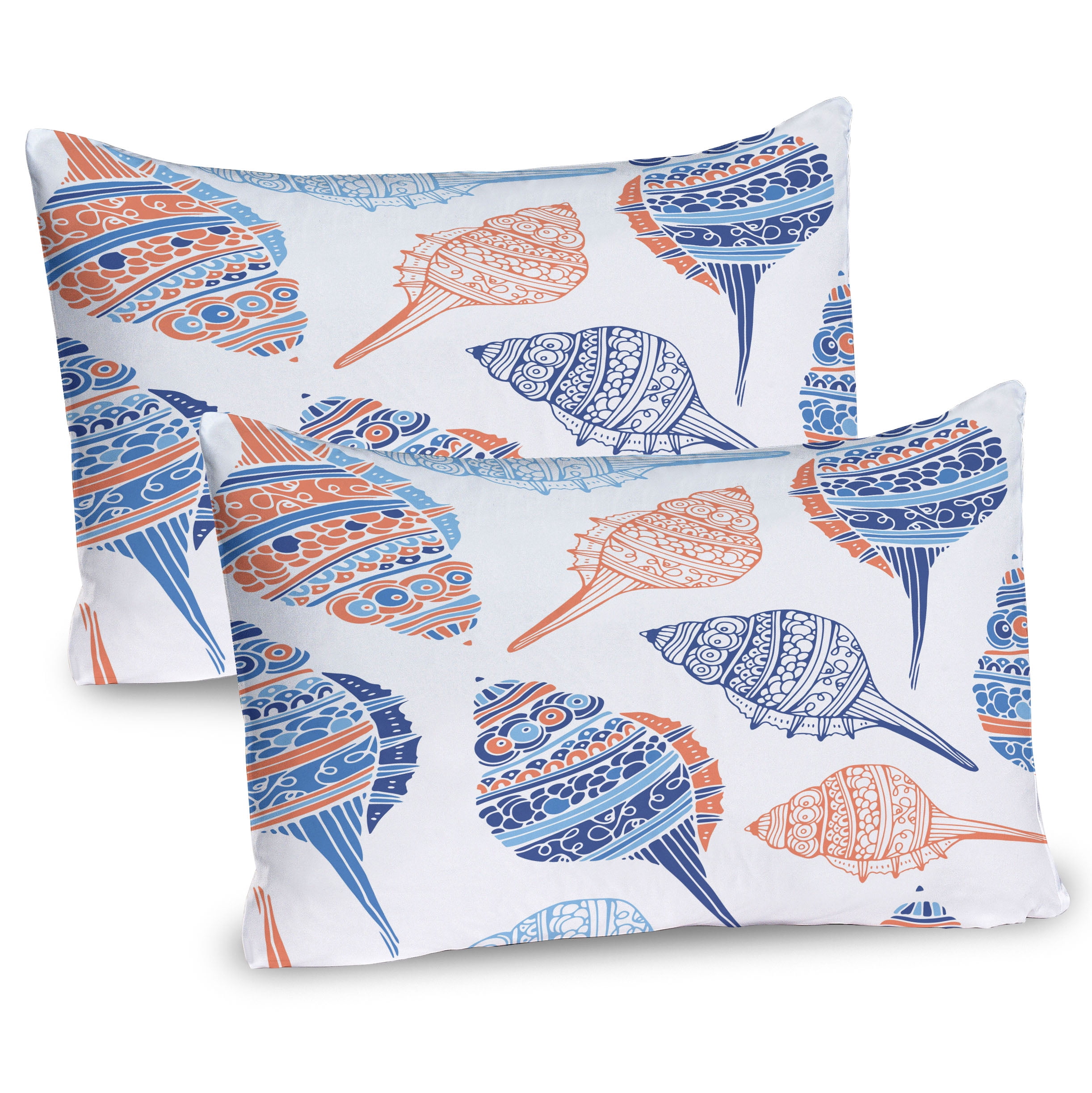 Blue and Orange Seashell Microfiber Pillow Shams, 2 Pack, 30" x 20"