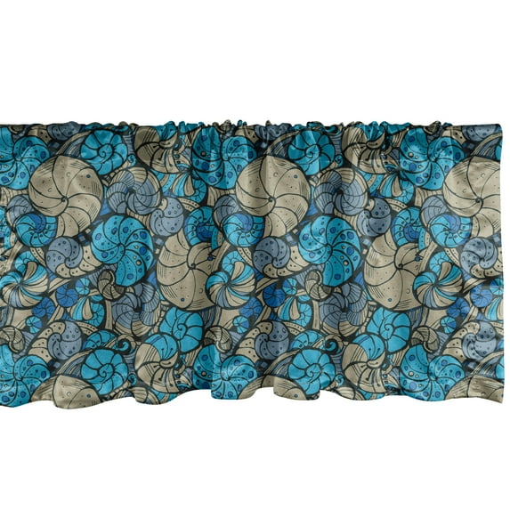 Ambesonne Seashell Window Valance, Underwater Sea Maritime Theme Colorful Rhythmic Motifs Illustration, Curtain Valance for Kitchen Bedroom Decor with Rod Pocket, 54" X 12", Dark Eggshell Sea Blue