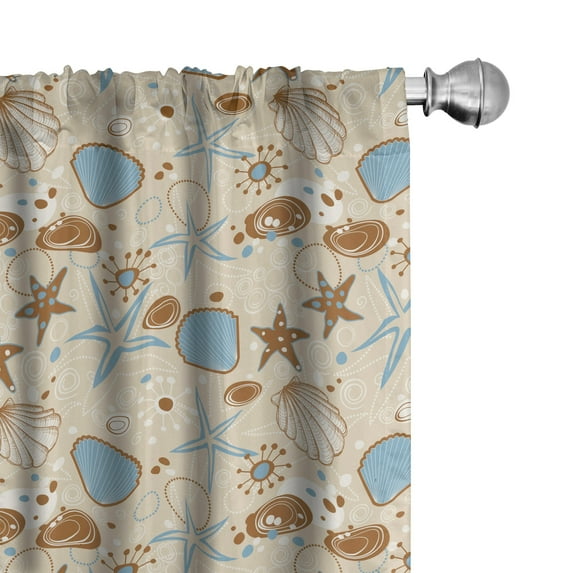 Ambesonne Seashells 4-Panel Curtains, Doodle Starfishes, 56"x95", Pale Brown Pale Blue