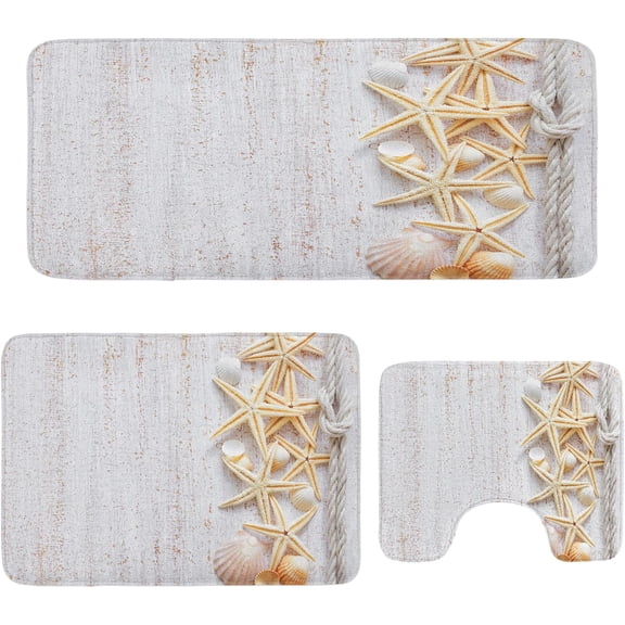 Ambesonne Seashells Bath Mat, Wooden Boardwald Sunshine Vacations Beach Theme, Plush Bathroom Decor Mat with Non Slip Backing, 30.2" x 20", Pale Brown Beige
