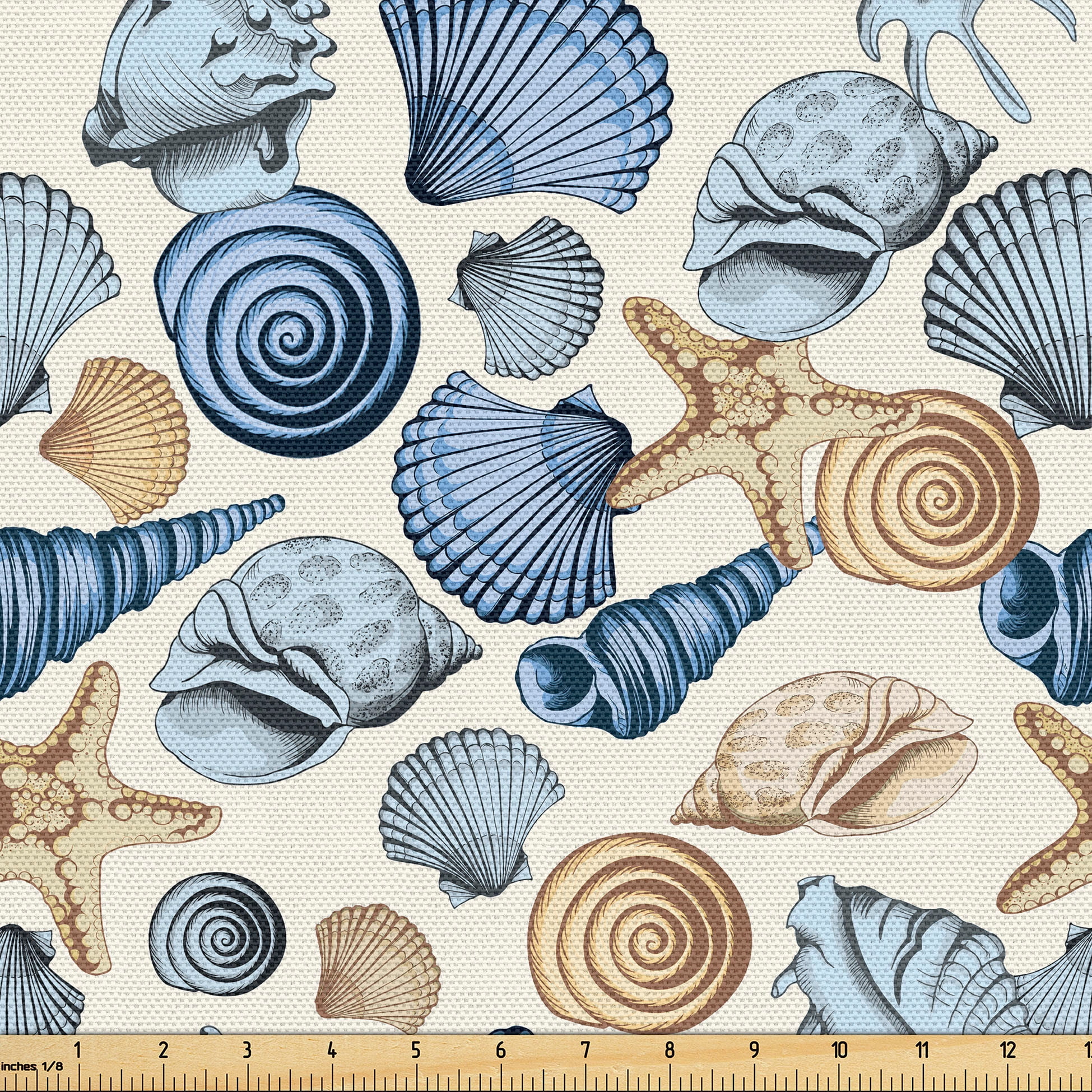 Ambesonne Seashells Fabric by the Yard Upholstery, Beachy Vibe Starfish ...