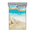thumbnail image 1 of Ambesonne Seashells Fitted Sheet & Pillow Sham Set, Pastel Beach Scene, Queen, Multicolor, 1 of 2