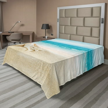 Ambesonne Seashells Flat Sheet, Pastel Beach Scene, California King, Multicolor
