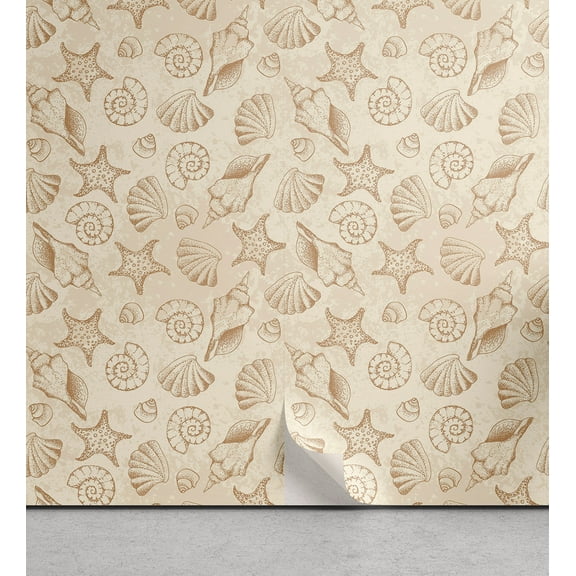 Ambesonne Seashells Peel & Stick Wallpaper for Home, Pastel Earthy Nautical, 13"x36", Beige and Pale Brown
