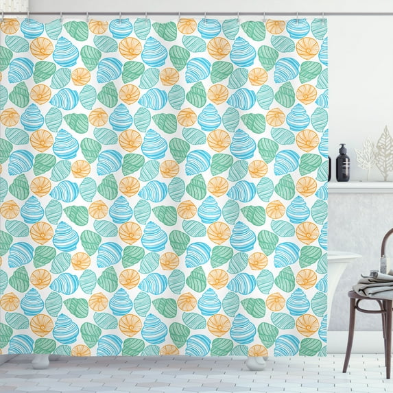 Ambesonne Seashells Shower Curtain, Simplistic Nautical Shell, 69"Wx84"L, Sky Blue Orange
