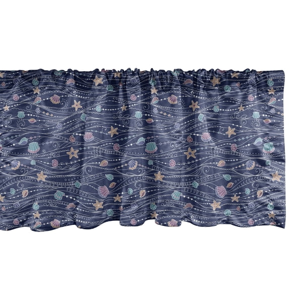 Ambesonne Seashells Window Valance, Ornate Marine Elements, 54" X 12", Dark Lavender Multicolor