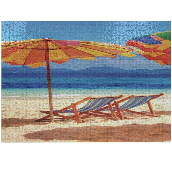 Ambesonne Seaside Jigsaw Puzzle, Sea of Thailand Beach, Heirloom-Quality Fun Activity for Family Durable Cardboard, 1000 pcs, Orange Blue