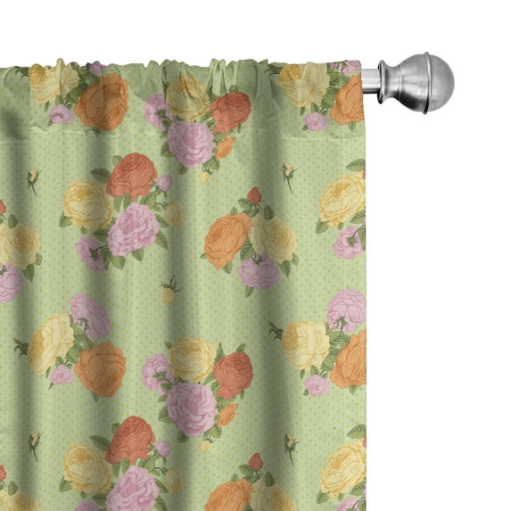 Ambesonne Shabby Flora Window Curtains, Vintage Flower Rose, Each 28" W x 84" L, Pale Green Pale Pink